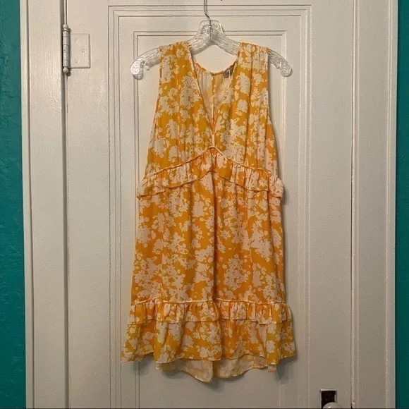 Ramy Brook Yellow Floral Ruffle Mini Dress Boho Garden Party Summer Size 10 - Picture 5 of 8